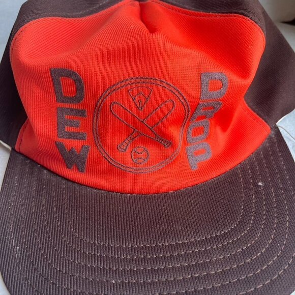 Vintage Orange Brown Trucker Hat Snap Back Cap Drew Drop Baseball Bat - Picture 2 of 9